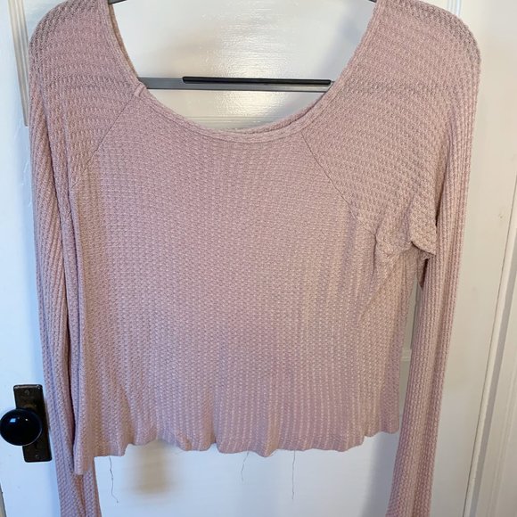 PacSun Me to We Cropped Waffle Shirt Sweater Pink - Picture 2 of 4
